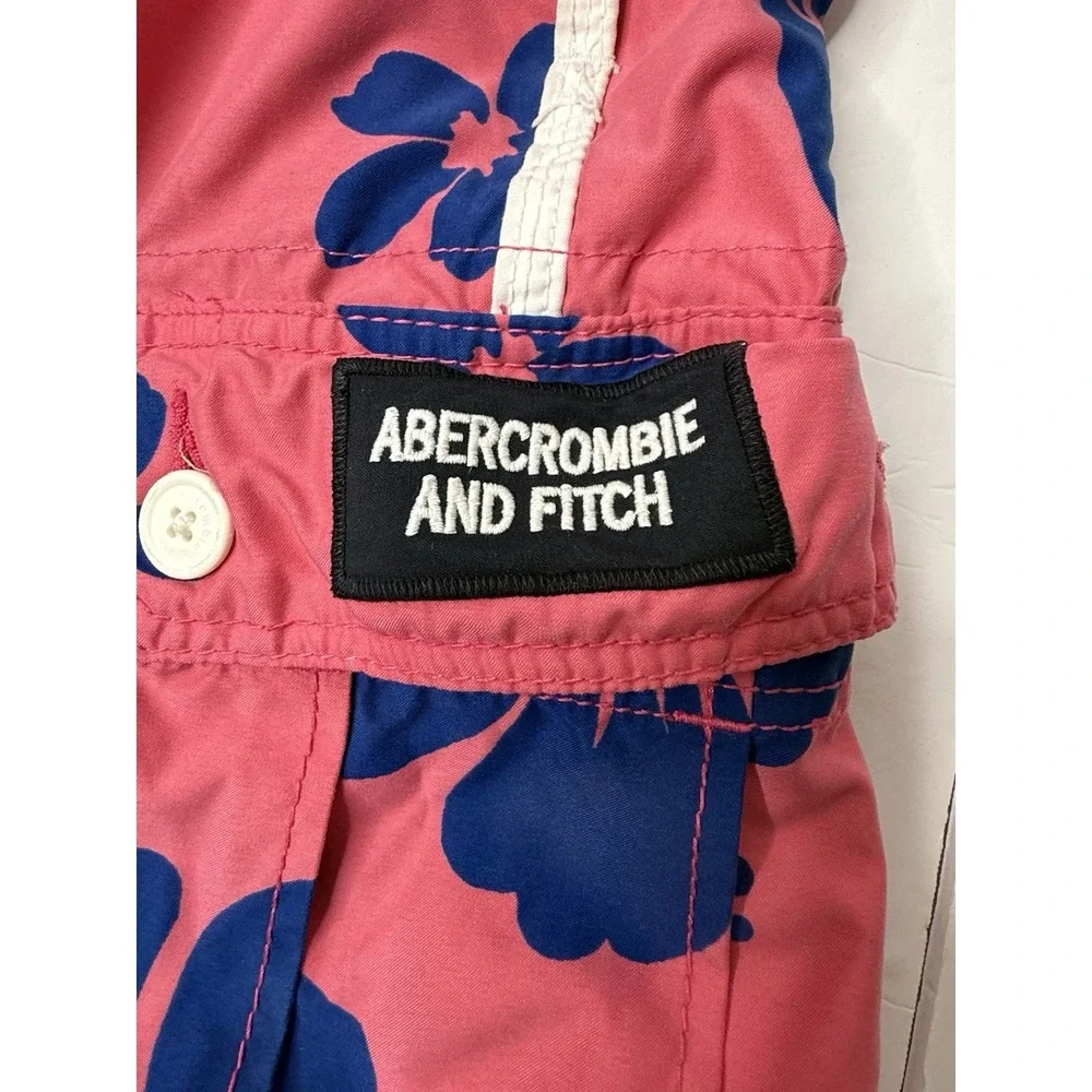 Vtg Abercrombie Fitch Swim Trunks Mens M Pink Blue Floral Hawaiian‎ Lined Preppy